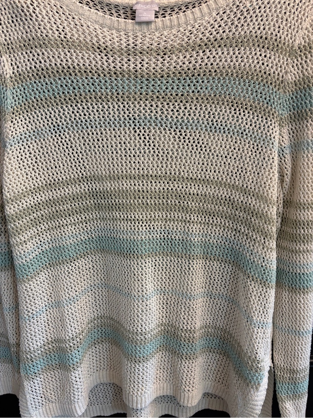 Chico’s -  Cream Open-Knit Stripe Sweater - Casual Women's Pullover - Picture 3 of 10